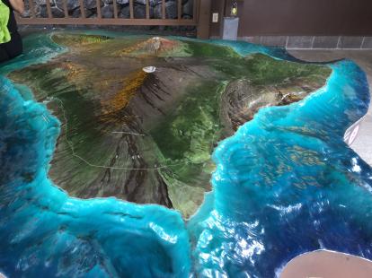 Big island of Hawaii map at Volcano National Park. Visitor center.