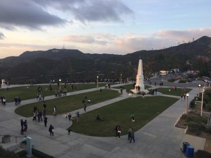 Front of Griffith Observatory looking towards the Hollywood sign