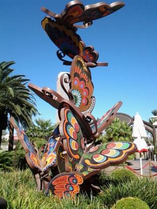 Butterfly sculpture in front if the Encore Beach Club ticket office.