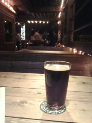 Picture  of Peticolas Great Scot $5.50 and the patio at Blackfriar Pub. 