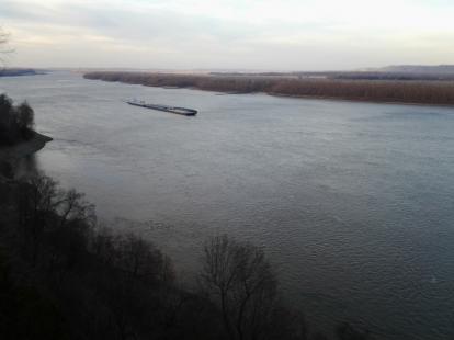 A barge on the Mississippi River at Trail of Tears State Park