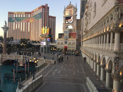 The front of the Venetian Las Vegas with gondola rides