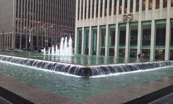 the fountain in front of the chase building