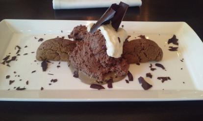 Chocolate Mousse at Tavern on the Green. Served with two cookies on the side, it is a ligh