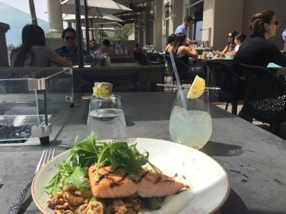 Salmon at Cast and Plow. Nice patio by the marina. Organic and locally sourced #food. Exce