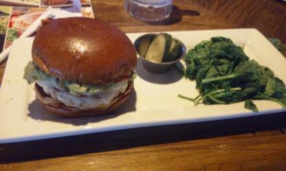 Guacamole Turkey Burger at Chili's with a healthy side of spinach. Excellent. 