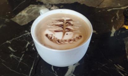 Hot Chocolate art at Cafe Milagros. Click the map link for directions from your smartphone