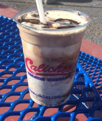 Caliches Fudge Brownie Bliss vanilla custard blended with brownie bits and hot fudge. #foo