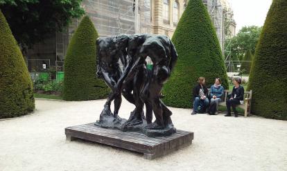 A statue showing shared agony at the Musee Rodin.  The museum has several benches to enjoy