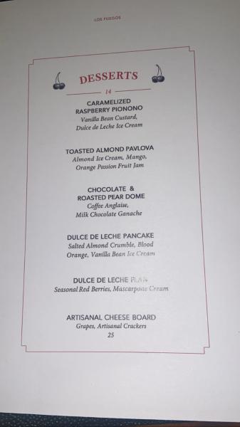 Dessert menus at Los Fuegos #food 2022