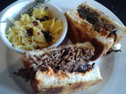 Crave #food incredible shaved ribeye sandwich served with a side of pasta squash
