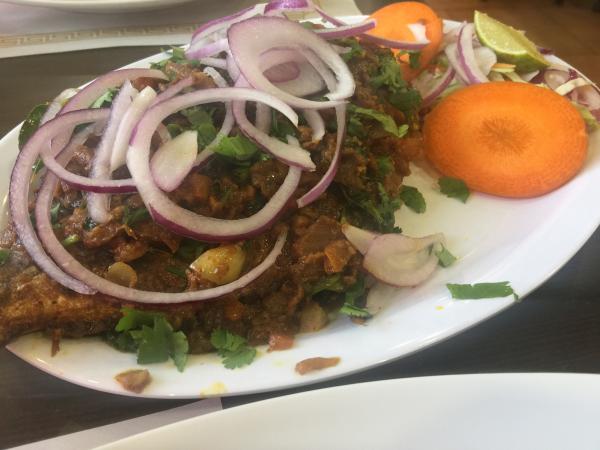 #food Pomfret fry fish curry at Biryani Pot 2019 San Antonio 