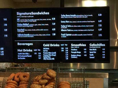 Atlanta Bread and Bar Menu at the airport. Sandwiches near $7