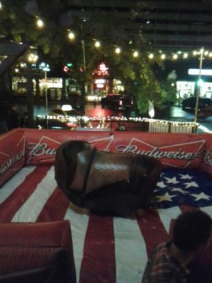 Mechanical bull at the Trophy Room Bar $5
